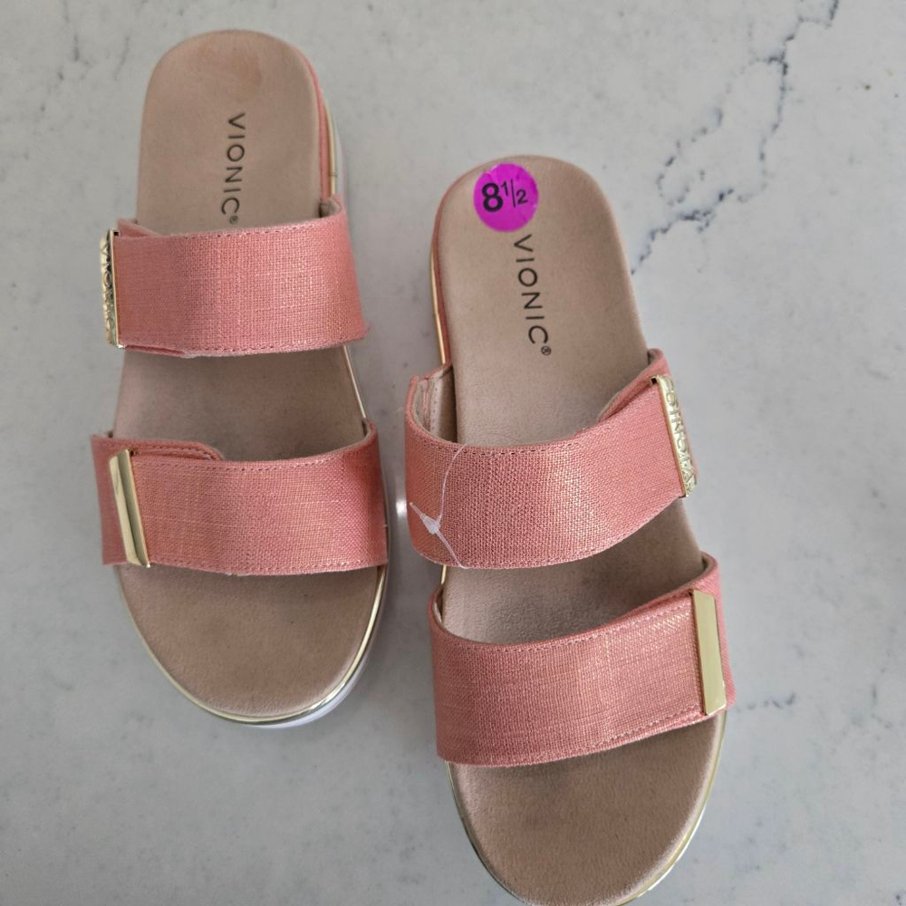 Women's Vionic Brandie Papaya Gold Two-Strap Platform Sandals Size 8.5